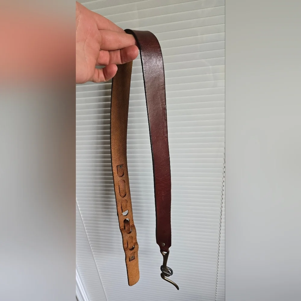 36in Vintage Brass Nautical Pelican Hook Darker Brown Leather Belt - Picture 15 of 16